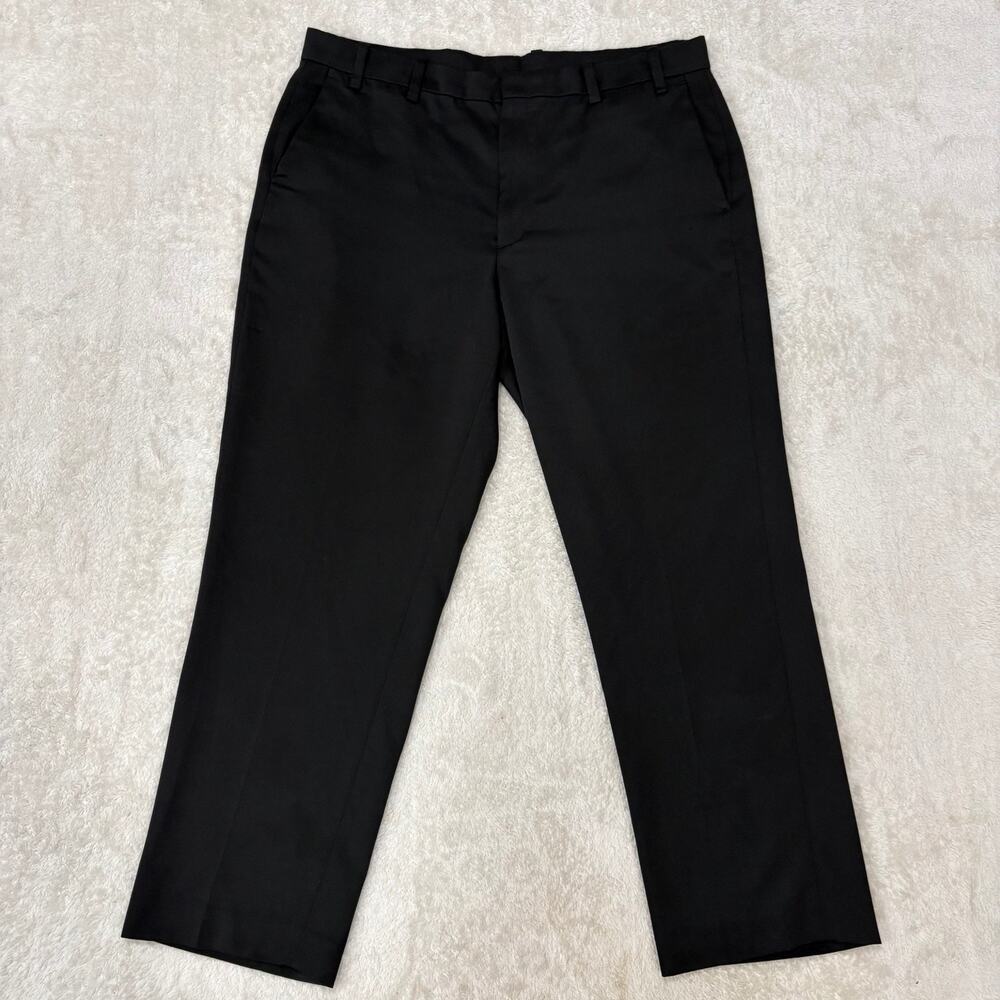 Savane Mens 40x30 Black Dress Pants Flat Front Polyester Classic Trousers